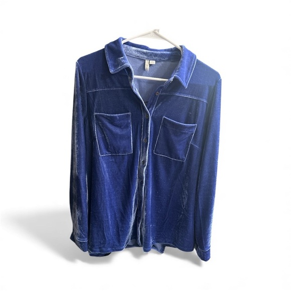 Cato Tops - Cato Blue Velvet Button Down Shirt